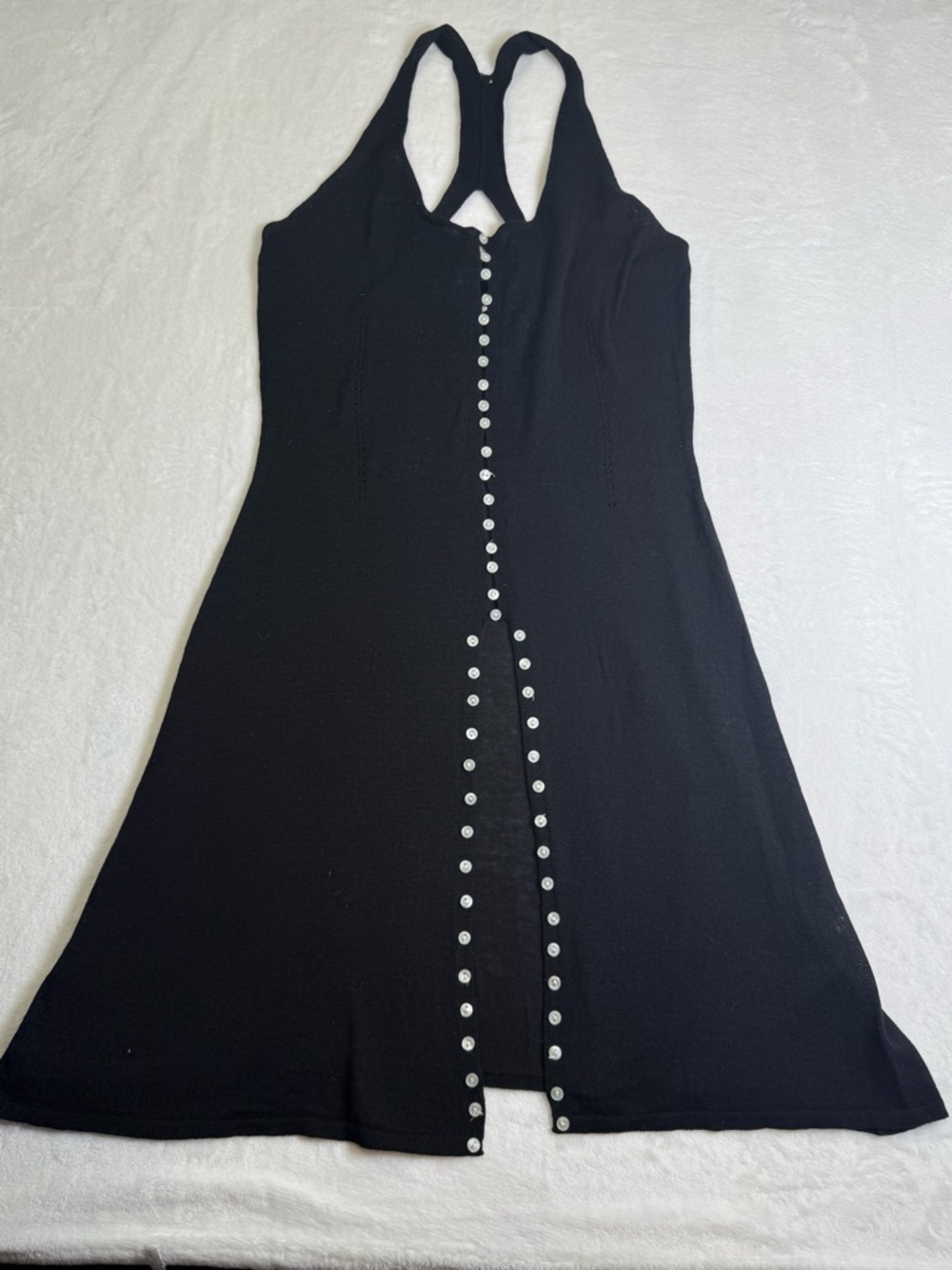 Yuka Paris Racerback Sleeveless Black 100% Silk Button-Front Knit Dress - Picture 4 of 6